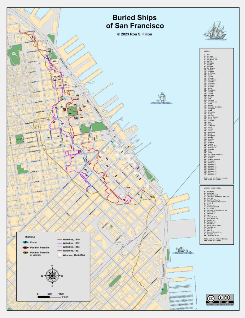 Buried Ships Map of San Francisco Copyright Ron S. Filion 2023